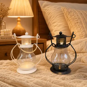 Creative Iron Glass Jelly Candle Holder Retro Mini Lantern Tabletop Decorative Ornaments Romantic Birthday Gift