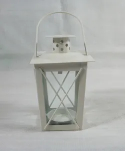 White iron candle lantern Moroccan style metal glass wind lamp home decor ornament for wedding.