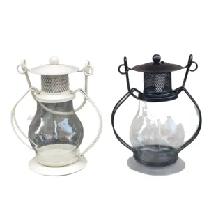 Vintage metal glass candle holder decorative lantern tabletop home decor gift set item
