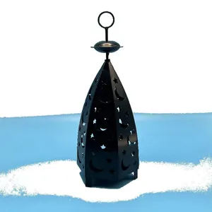 Black iron star moon candle holder retro hollow wind lantern desktop tabletop decorative ornament