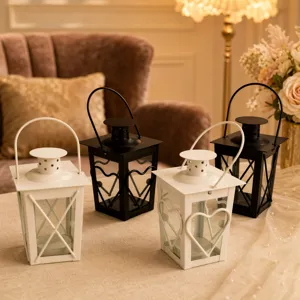 Modern Minimalist Iron Glass Candle Holder Moroccan Wind Lamp Hanging Geometric Decorative Lantern For Home Wedding