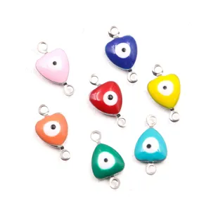 Colorful heart evil eye stainless steel connectors detail, ideal for charm bracelet jewelry.