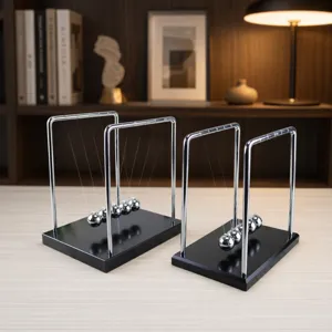 Base de Madera Maciza Bolas de Equilibrio Newton Péndulo Ciencia Física Juguete de Escritorio Marco Metálico Oficina Hogar Decoración