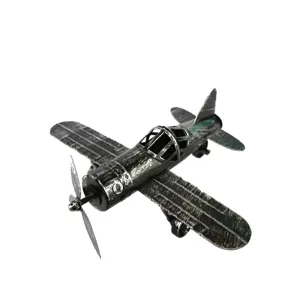 Vintage metal airplane model retro ironcraft desktop decor propeller aircraft ornament