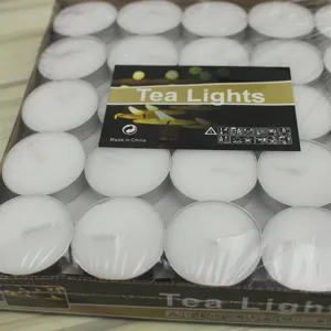 White unscented tea light candles in aluminum cups, bulk pack for wedding lighting.