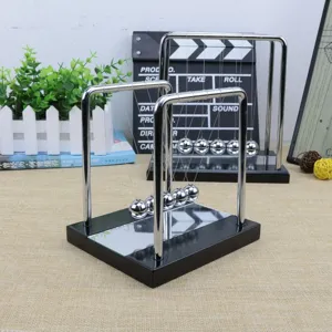 Square wooden base Newton cradle balance balls with mirror design for office desk decor.
