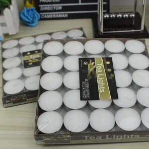 Details of white tea light candles, smokeless scented round tealights for wedding party, 50pcs