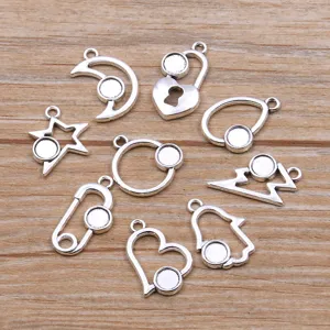 Alloy Hollow Geometric Charms Open Heart Star Moon Round Pendant For Handmade Crafting Jewelry Findings DIY Accessories Making