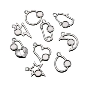 9pcs DIY Alloy Jewelry Findings Hollow Heart Teardrop Moon Round Pendant Geometric Charms