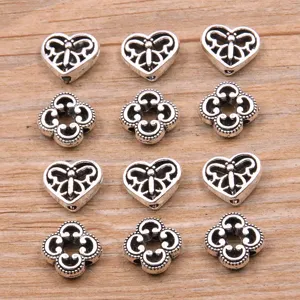 Perles d'Espacement en Alliage DIY Cœur Papillon Fleur Creux Accessoires de Bijouterie Perles Rétro Argent Bronze Petit Trou pour Bracelet Collier