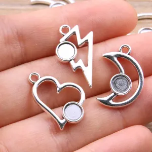 DIY alloy jewelry pendants, hollow heart moon lightning charm blanks for handmade craft making