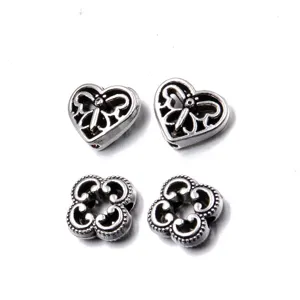 Perles d'espacement cœur et fleur en alliage de zinc, fabrication bijoux DIY, 2 styles
