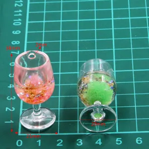 DIY resina ciondolo bicchiere vino liquido, brillante luminoso accessorio portachiavi 21x38mm