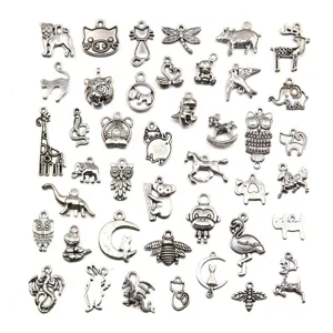 Pendentifs animaux argent antique mélangés, accessoires de bijoux DIY hibou chat libellule.