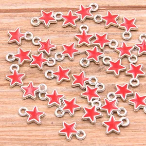 Μικρά κόκκινα μενταγιόν αστέρι 6x8mm σμαλτωμένα ασημένια charms για κατασκευή κοσμημάτων