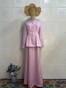 Elegant vintage solid color long sleeve top and long skirt two piece set for women spring
