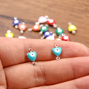 Stainless steel colorful heart evil eye charms connectors for DIY bracelet jewelry making supplies