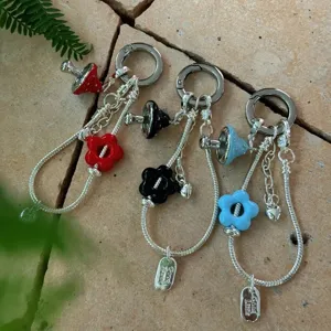 Sweet And Cool Style Mushroom Phone Charm Metal Snake Bone Chain Bag Pendant Keychain Cute Accessories For Women