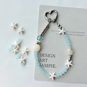 Colgante de teléfono con cuentas de estrella de mar azul océano correa de verano