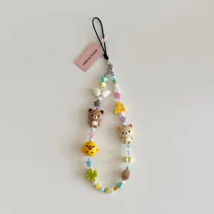 Cadena de Teléfono de Cuentas Estilo Ins Lindo Oso Y Pollo de Dibujos Animados Dije de Teléfono Correa de Cámara Estética Colgante de Bolsa Regalo de Joyería
