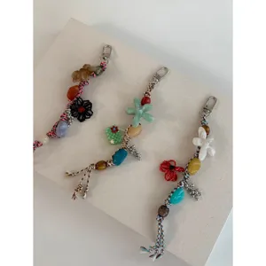 Handmade Woven Phone Charm Strap Resin Flower Bag Pendant Vacation Style Polyester Cord Lanyard Gift