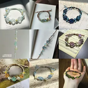 Handmade macrame crystal flower bracelet collection, bohemian braided gemstone jewelry gift.