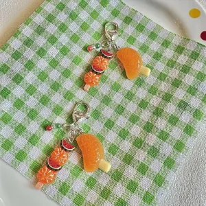 Cute fruit tanghulu phone charm, simulation orange watermelon bag pendant accessory for summer.