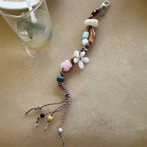 Handmade summer floral beaded phone charm cute aesthetic braided mobile lanyard strap accessory