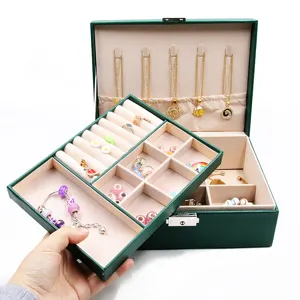 Doppelschichtige Schmuckaufbewahrungsbox Aus Kunstleder Mit Schloss Minimalistischer Großer Schmuck-Organizer Für Ohrringe Halsketten Ringe Armbänder Zuhause