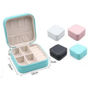 Portagioie da Viaggio Portatile Minimalista in Pelle PU Satinata Scatola Organizzatore Quadrata Con Cerniera Piccola Custodia Per Anelli Orecchini
