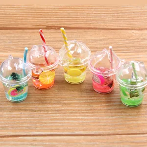 Luminous Resin Fruit Bear Cup Charms For DIY Jewelry Making Mini Drink Bottle Pendants Keychain Bag Accessories Fruit Cup Minis