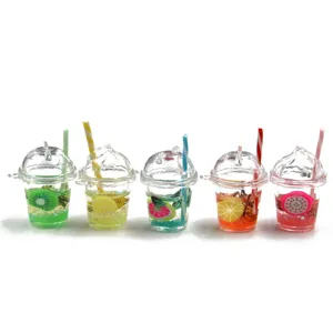 DIY resin fruit miniature drink cup charms, 27x33mm cute pendants for keychains and bags.