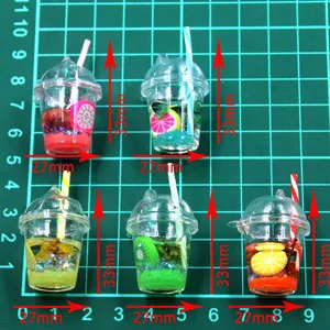 Miniature resin fruit drink cup DIY accessories, 27x33mm cute dollhouse mini beverage charms.