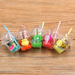 Mini resin fruit drink cup DIY accessories, detailed close-up display of colorful charms.
