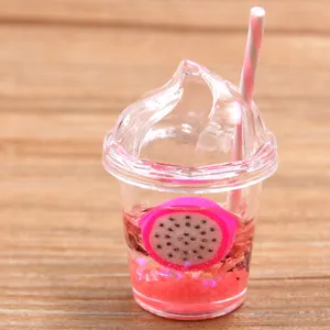 Miniature dragon fruit resin cup charm DIY keychain accessory detail view closeup cute.