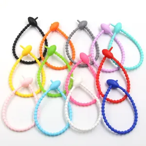 Multi-color silicone cable ties, flexible reusable twist ties with secure locking head.