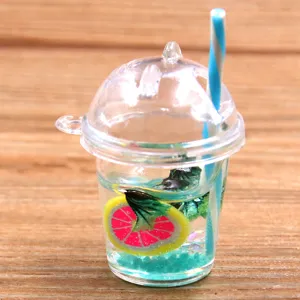 Miniature resin drink cup detail view, cute DIY keychain pendant accessory showing clear texture.