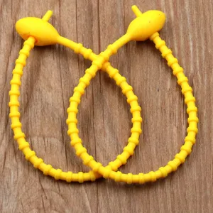 Yellow silicone reusable cable ties with oval head flexible wire organizing tool for home use
