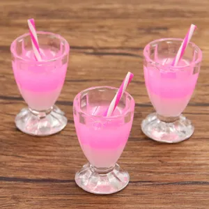 Mini resin beverage cup charms for DIY keychains and earrings, cute miniature pink drink model.