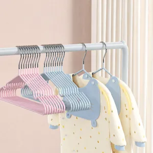 Kids clothes hangers non slip plastic coated stainless steel hook seamless design for wardrobe