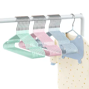Colorful non-slip children clothes hangers set, thickened stainless steel hooks for kids wardrobe.
