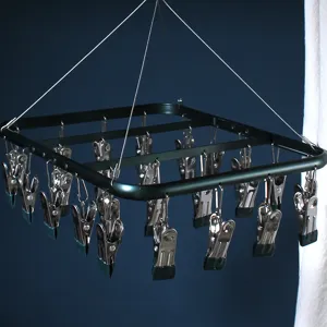 Multifunctional Aluminum Alloy Sock And Pants Drying Rack Anti-Wind Clothes Hanger Square Drying Holder For Home