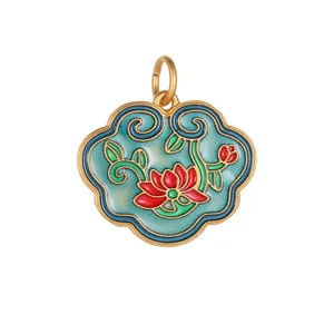 Antiker Gold-Emaille Schloss Anhänger DIY Schmuckaccessoire, traditioneller chinesischer Glücksbringer.