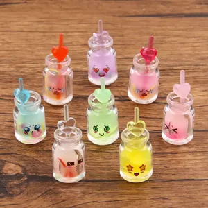 Cute Expression Bottle Pendants Resin Heart Straw Charms For Jewelry Making DIY Keychain Accessories Handcrafted Decoration
