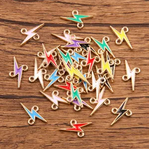 Alloy Lightning Bolt Pendant Charms Double Loop Connectors Enamel Oil Electroplated Drops For DIY Jewelry Bracelet Necklace Findings Making Accessories