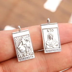 Tarotkaart metaal hanger detail, vintage zilveren legering bedel sieraden component