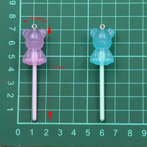 DIY resin bear lollipop charm pendant for phone strap and bag accessory 17x71mm size