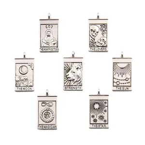 Set van 7 zinklegering tarotkaart hangers 13x26mm metalen bedels voor sieraden maken