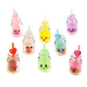 Colorful miniature resin bottle charms with cute facial expressions and heart straw design.