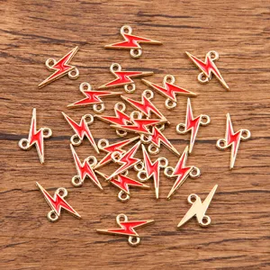 KC Gold Red Enamel Lightning Connector Alloy DIY Jewelry Charm Bracelet Necklace Part